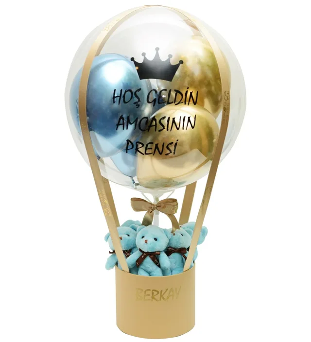 Gold & Mavi Yenidoğan Erkek Bebek Balon Kutusu